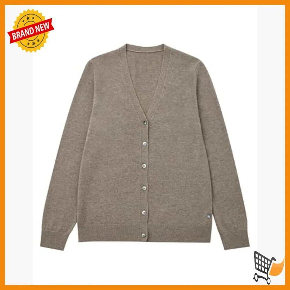 100% Cashmere V-Neck Cardigan Sweater Machine Washable Long Sleeve